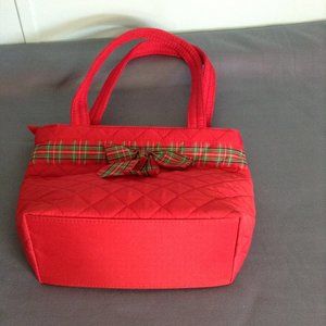 RED AND GREEN QUILTED CLOTH HANDBAG WITH WALLET